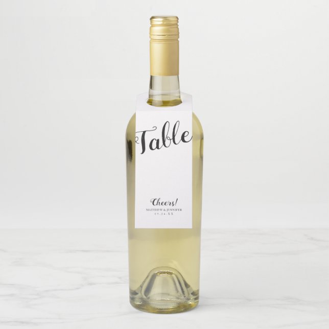 Custom Modern Script Wedding Table Number Bottle Tag (On Bottle)