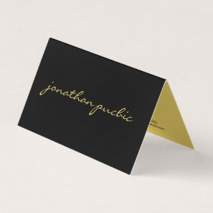 Custom Modern Simple Elegant Black And Gold Folded Business Card