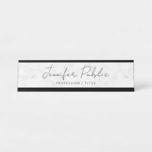 Custom Modern Simple Elegant White Marble Desk Name Plate