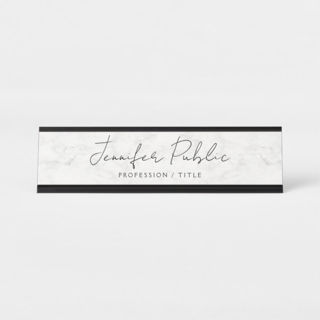Custom Modern Simple Elegant White Marble Desk Name Plate (Front)