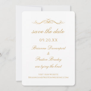 Custom Modern Simple Gold & White Script Wedding Save The Date