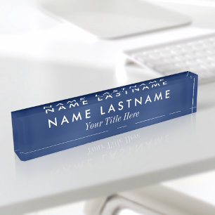Custom Modern Simple Navy Blue White Title Nameplate