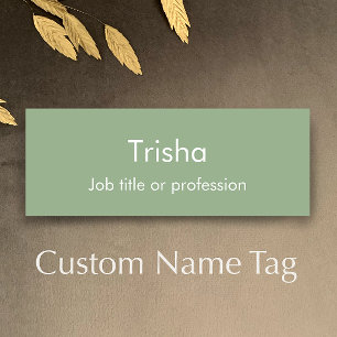 Custom Modern Simple Script Sage Green Employee ID Name Tag