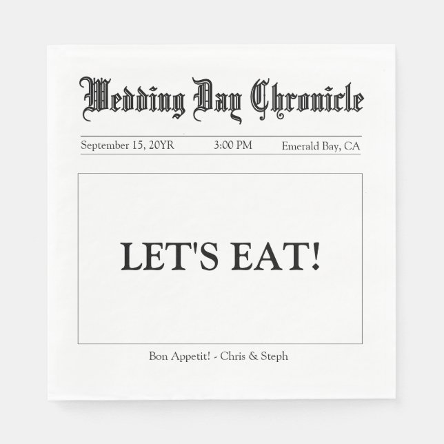 Custom Modern Simple Script Wedding Buffet Paper Napkin (Front)