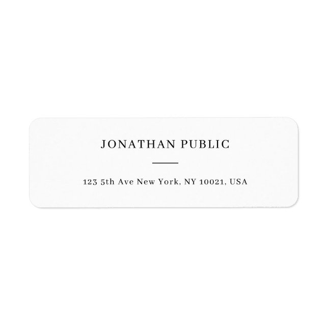 Custom Modern Sleek Design Template Return Address Label (Front)