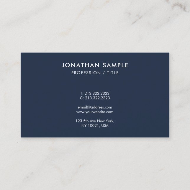 Custom Modern Sleek Simple Monogram Navy Blue Business Card (Front)