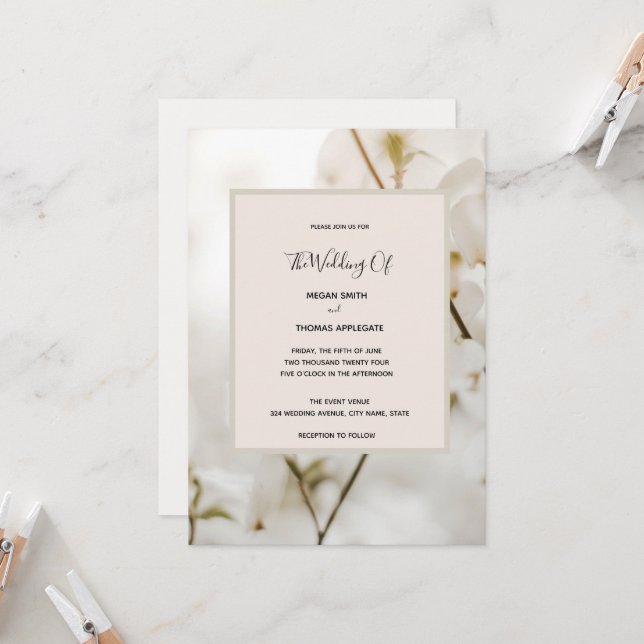 Custom Modern Soft Floral Elegant Wedding  Invitat Invitation (Front/Back In Situ)