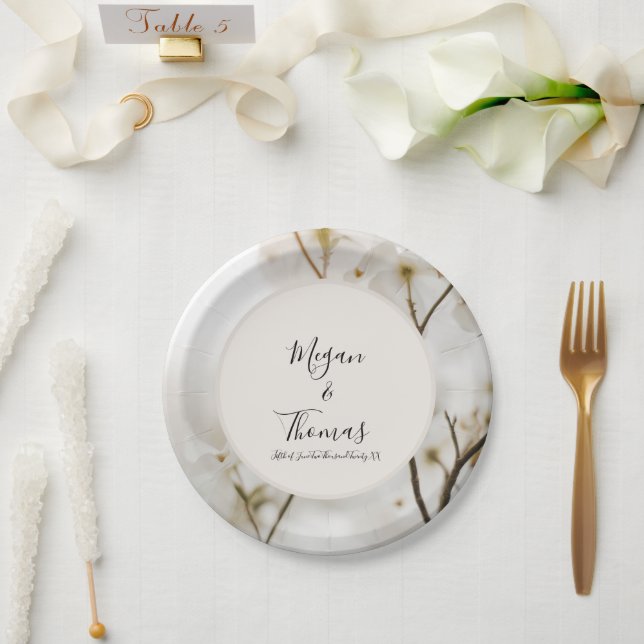 Custom Modern Soft Floral Elegant Wedding Paper Plate (Wedding)