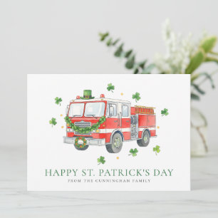 Custom Modern St. Patrick's Day Fire Truck Holiday Card