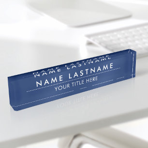 Custom Modern Stylish Navy Blue White Title Nameplate