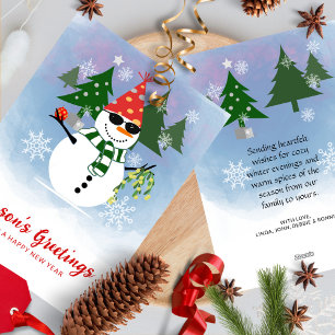 Custom Modern Stylish Snowman Snowflakes Christmas Holiday Card