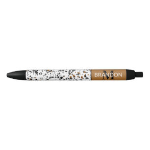 Custom Modern Teal Grey Brown Black Terrazzo Art Ink Pen