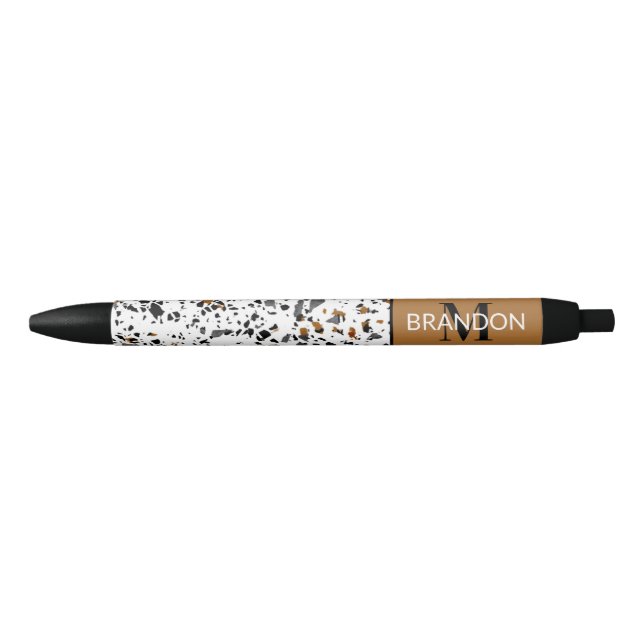 Custom Modern Teal Grey Brown Black Terrazzo Art Ink Pen (Front)