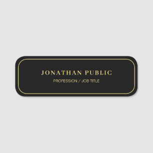 Custom Modern Template Elegant Black And Gold Name Tag