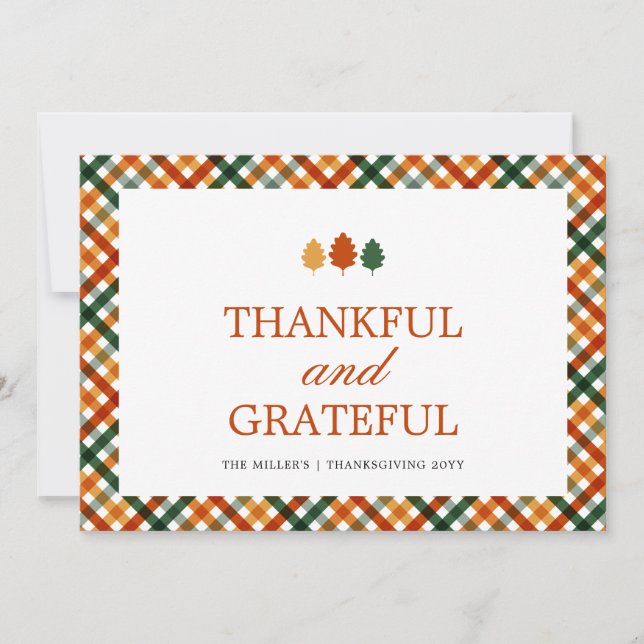 Custom Modern Thankful Grateful Thanksgiving Card (Front)