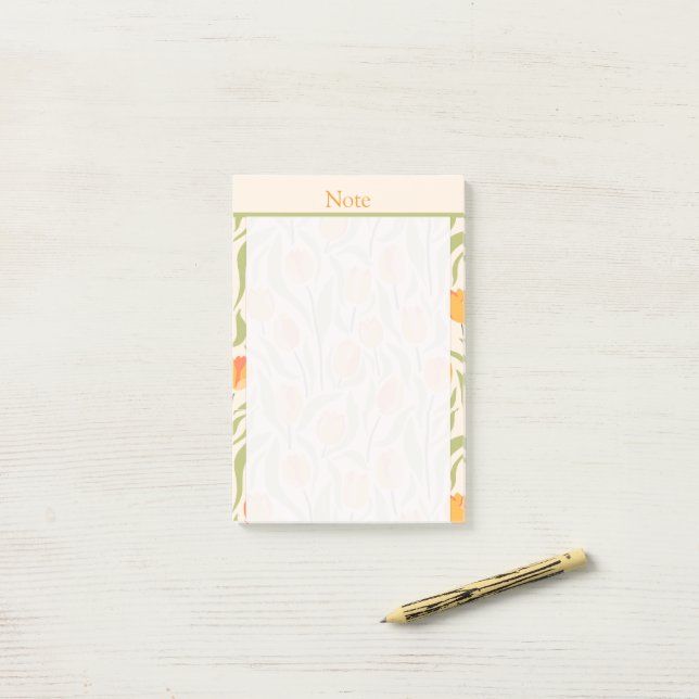 Custom Modern tulip garden Sweet yellow Pink Post-it Notes (On Desk)