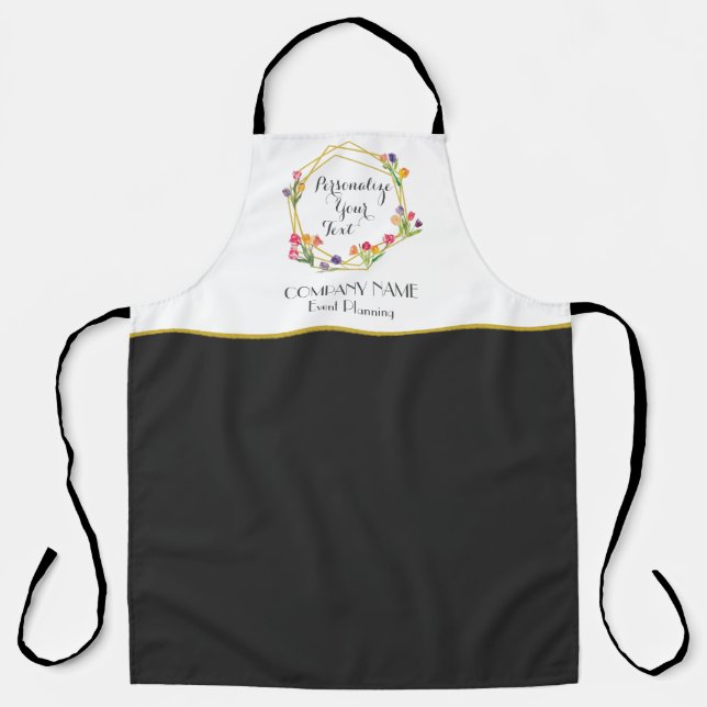 Custom Modern Tulips Gold & Black Event Planning Apron (Front)