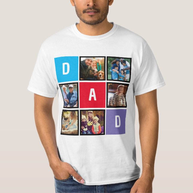 Custom Modern Typography Dad Photo Collage T-Shirt (Front)