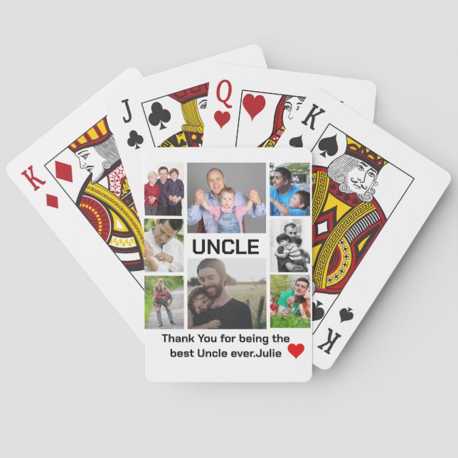 Custom modern Uncle 8 Photo Collage  Playing Cards (Back)