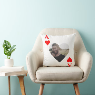 Custom modern unique poker heart photo monogram cushion
