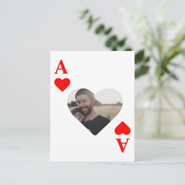 Custom modern unique poker heart photo monogram postcard (Standing Front)