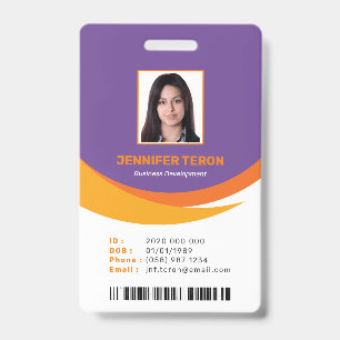 Custom Modern Violet Employee ID Card with barcode Badge