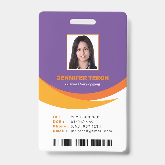 Custom Modern Violet Employee ID Card with barcode Badge (Front)
