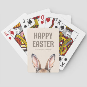 Custom Modern Watercolor Cute Easter Bunny Ears Playing Cards
