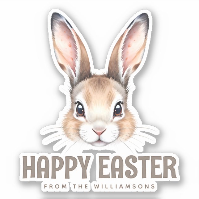Custom Modern Watercolor Cute Easter Bunny Neutral (Front)