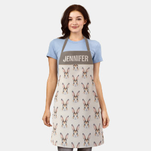Custom Modern Watercolor Cute Easter Bunny Neutral Apron