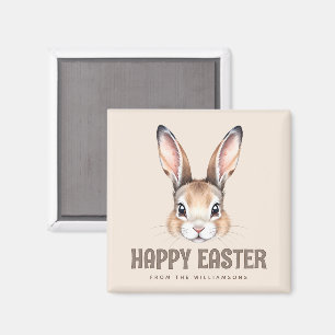 Custom Modern Watercolor Cute Easter Bunny Neutral Magnet