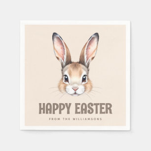 Custom Modern Watercolor Cute Easter Bunny Neutral Napkin