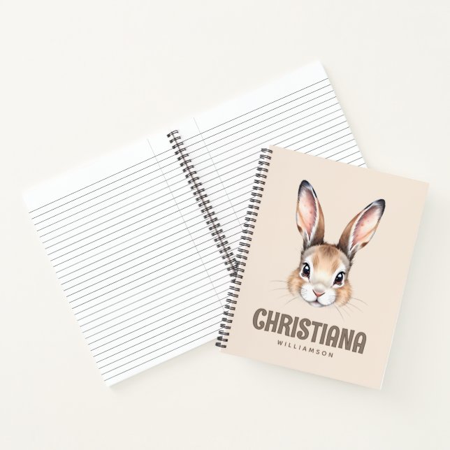 Custom Modern Watercolor Cute Easter Bunny Neutral Notebook (Inside)