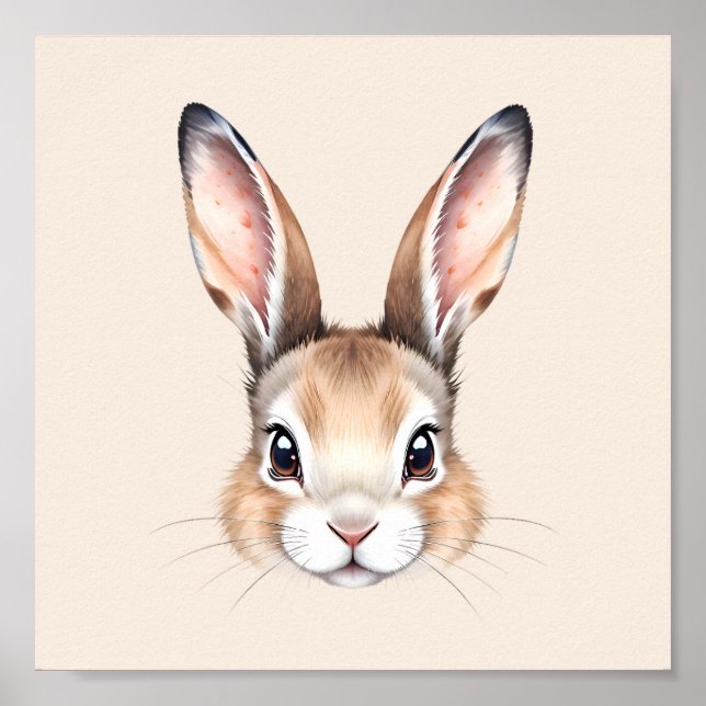 Custom Modern Watercolor Cute Easter Bunny Neutral Poster (Front)