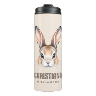 Custom Modern Watercolor Cute Easter Bunny Neutral Thermal Tumbler