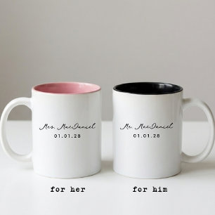 Custom Modern Wedding Mug Gift for Bride and Groom