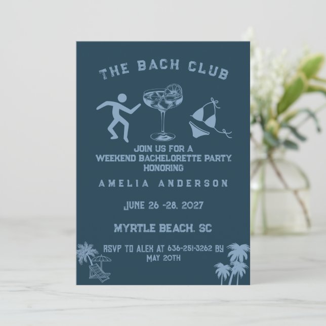 Custom Modern Weekend Bachelorette Beach Party Invitation (Standing Front)