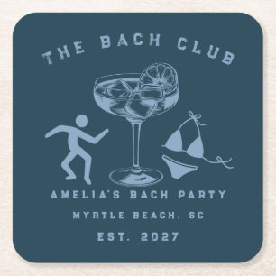 Custom Modern Weekend Bachelorette Beach Party Square Paper Coaster