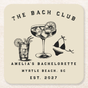 Custom Modern Weekend Bachelorette Beach Party Square Paper Coaster