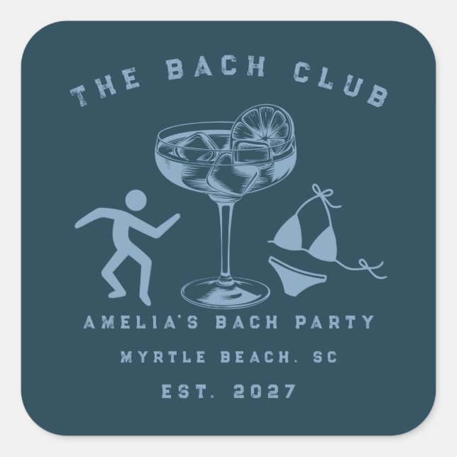 Custom Modern Weekend Bachelorette Beach Party Square Sticker (Front)