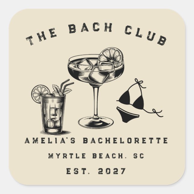 Custom Modern Weekend Bachelorette Beach Party Square Sticker (Front)