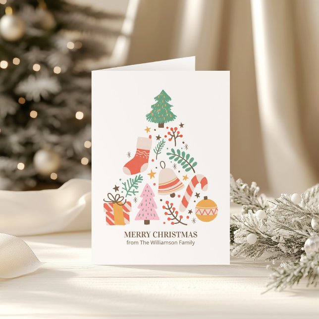 Custom Modern Whimsical Christmas Tree Non-Photo Holiday Card (Creator Uploaded)
