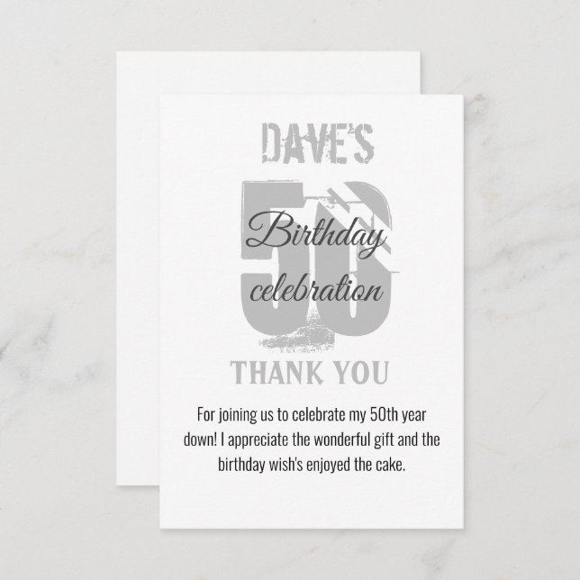Custom Modern White Any Age 50 Birthday  Thank You Card (Front/Back)