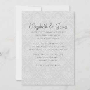 Custom Modern White Damask Wedding Invitations