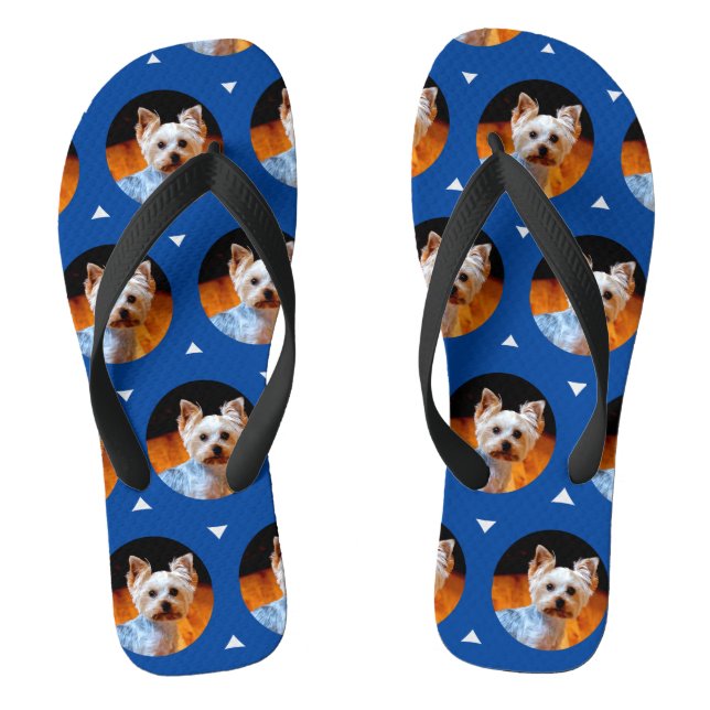 Custom Modern Your Pet Photo Pattern Blue Cute Thongs (Footbed)