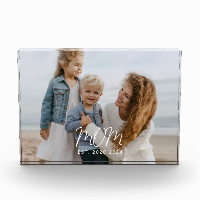 Custom Mom Established Modern Script Photo Block (Front)