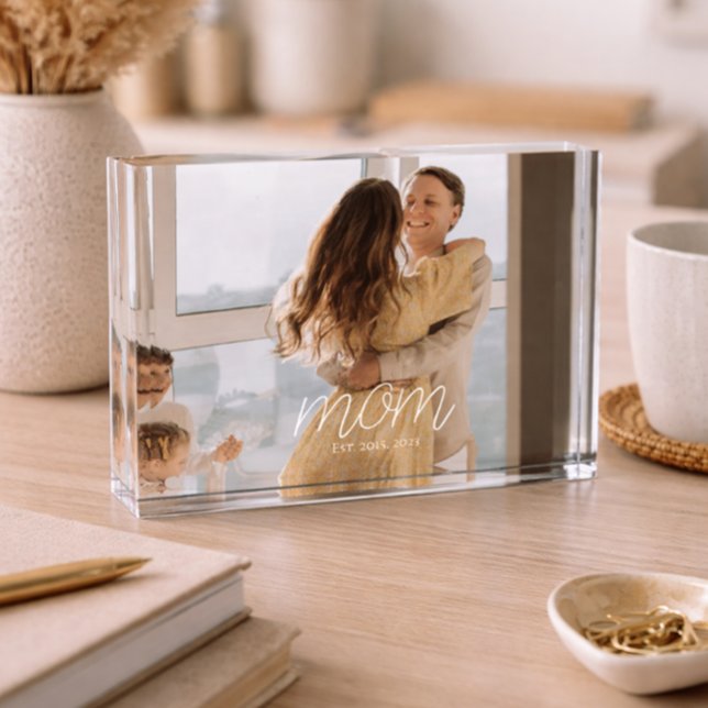 Custom Mom Established Modern Script Photo Block (Creator Uploaded)