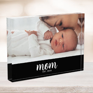 Custom Mom Established Modern Script Photo Block