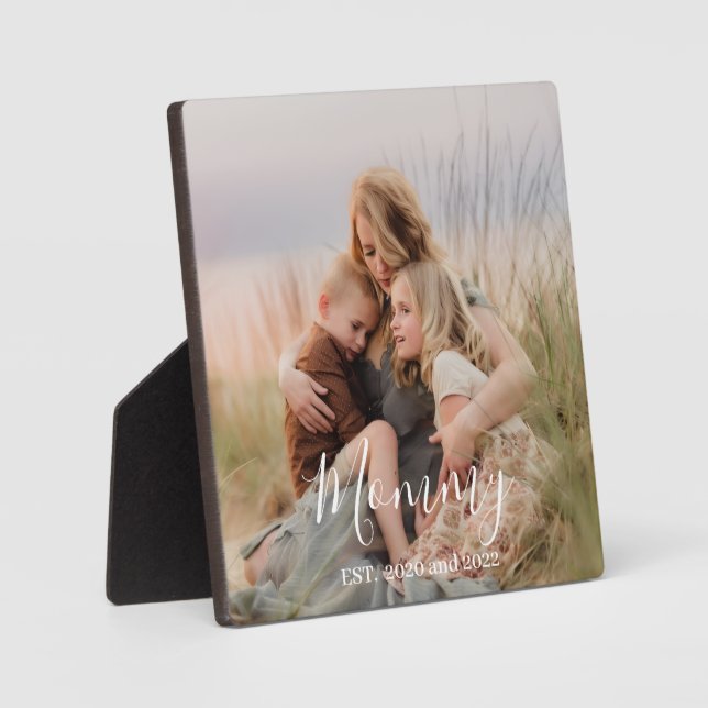 Custom Mom Established Modern Script Photo  Plaque (Front)