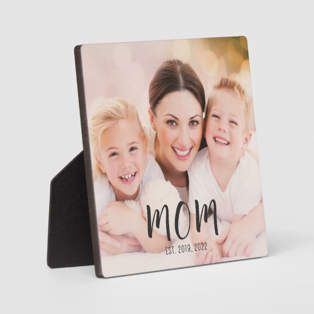 Custom Mom Established Modern Script Photo Plaque (Front)